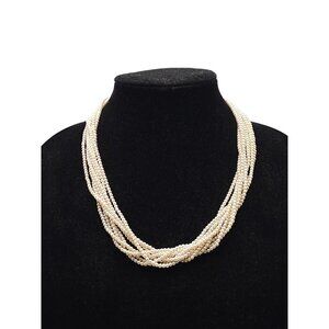 Japan Twisted Multi Strand Pearl Beaded Necklace Gold Tone Vintage 21 inches